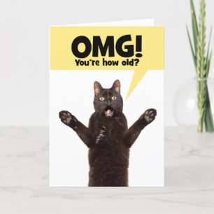 Happy Birthday Shocked Cat With Mouth Open Humour  Holiday Card