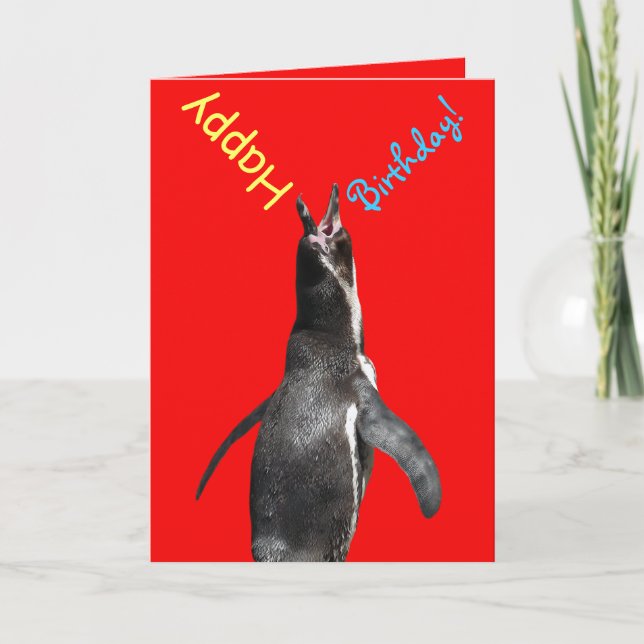 Happy Birthday! Shouting Penguin Funny Card (Front)