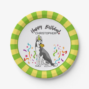 Happy Birthday Siberian Husky Dog Party Paper Plate