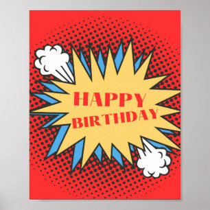 Happy Birthday Sign, Superhero Theme Poster
