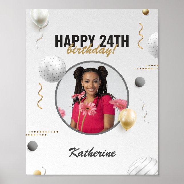 Happy Birthday Simple Custom Photo Gift Poster (Front)