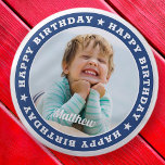 Happy Birthday Simple Modern Custom Photo 6 Cm Round Badge<br><div class="desc">This simple and modern design is composed of serif typography and add a custom photo.</div>