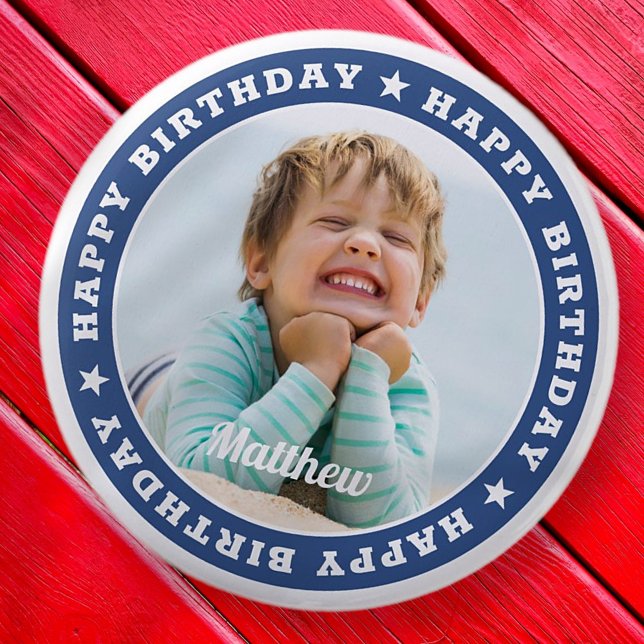Happy Birthday Simple Modern Custom Photo 6 Cm Round Badge (Creator Uploaded)