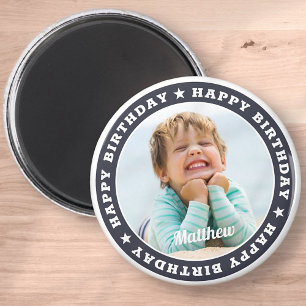Happy Birthday Simple Modern Custom Photo Magnet