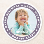 Happy Birthday Simple Modern Custom Photo Round Paper Coaster (Front)