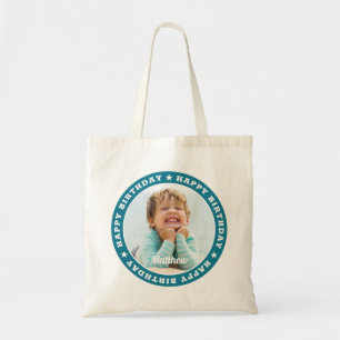 Happy Birthday Simple Modern Custom Photo Tote Bag