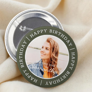 Happy Birthday Simple Preppy Modern Custom Photo 6 Cm Round Badge