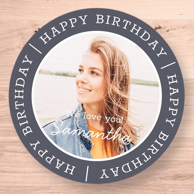 Happy Birthday Simple Preppy Modern Custom Photo Classic Round Sticker (Creator Uploaded)