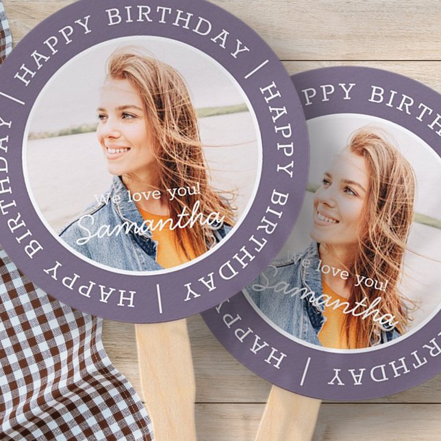 Happy Birthday Simple Preppy Modern Custom Photo Hand Fan (Creator Uploaded)