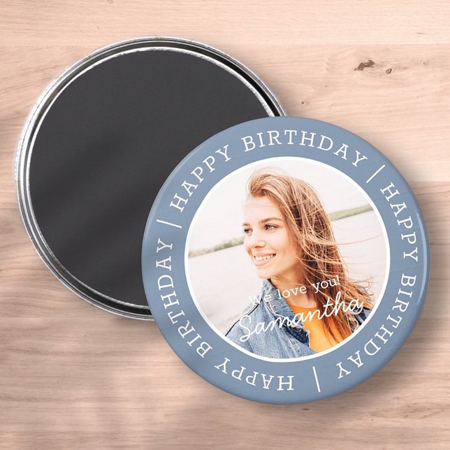 Happy Birthday Simple Preppy Modern Custom Photo Magnet (Creator Uploaded)