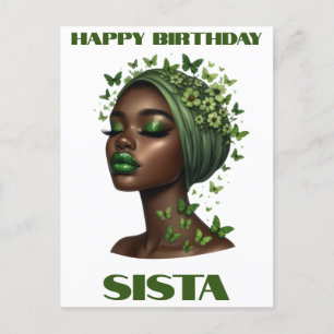 Happy birthday sista black woman melanin queens holiday postcard