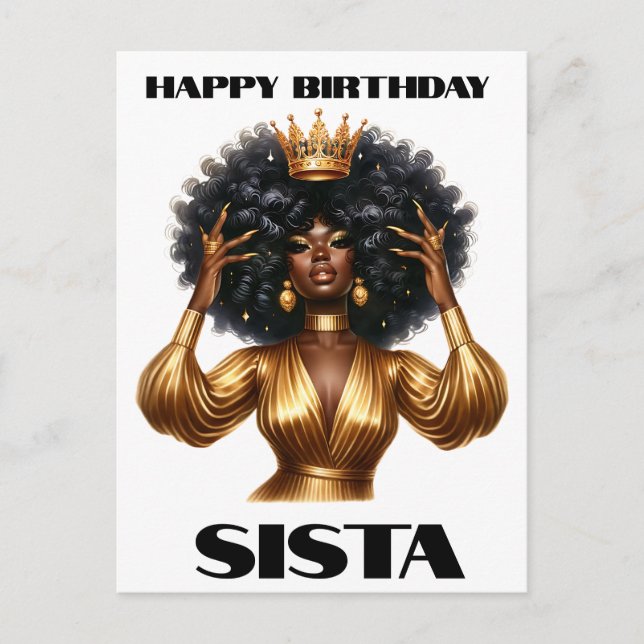 Happy birthday sista black woman melanin queens postcard (Front)