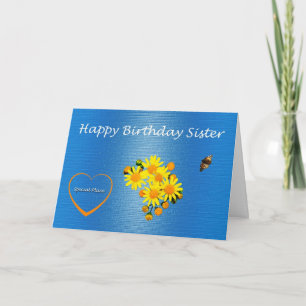 Happy Birthday Sister Butterfly and Flowers Card