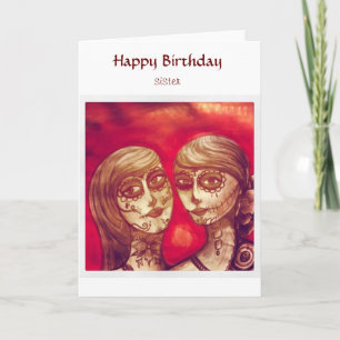 happy birthday sister mexican sugar skulls card