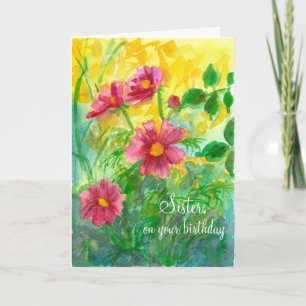 Happy Birthday Sister Pink Cosmos Flowers Card