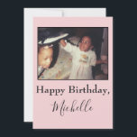 Happy birthday sister pink photo card<br><div class="desc">A personalised birthday greeting for your sister.  Set upon a pink background with black text,  personalise as you wish.  Even adjust the border to suit your photo.  Easily fill in the template.  Customise your birthday card today!

Stock Photo: Family Album</div>