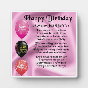 Happy  Birthday Sister Poem Plaque