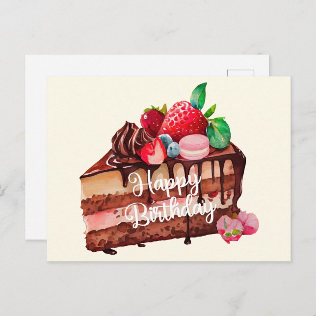 Happy Birthday Slice of Strawberry Chocolate Cake  Postcard (Front/Back)