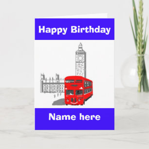 Happy Birthday, Smiling London Bus add name front Card