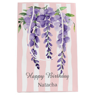 Happy birthday so sweet pink stripes grapes medium gift bag