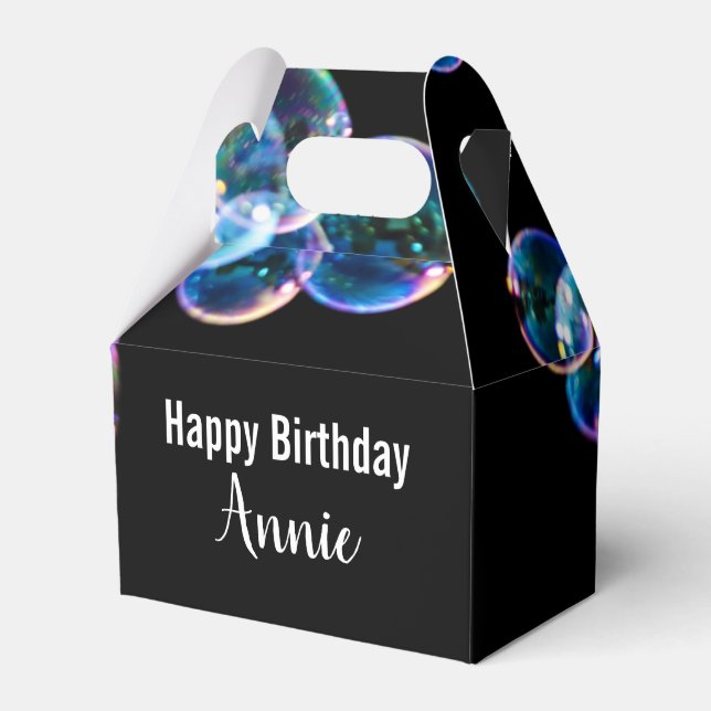 Happy Birthday Soap Bubbles with Custom Name Favour Box (Front Side)