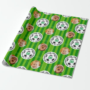Happy Birthday Soccer Theme Photo Collage Wrapping Paper