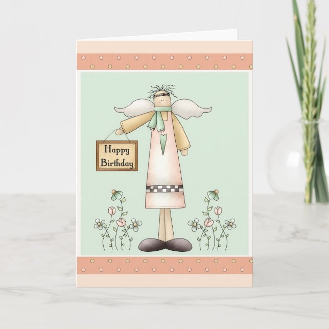 Happy Birthday Soft Prim Angel Greeting Card (Front)