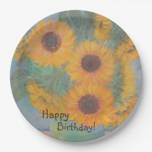 Happy Birthday Soft Sunflower Paper Plate