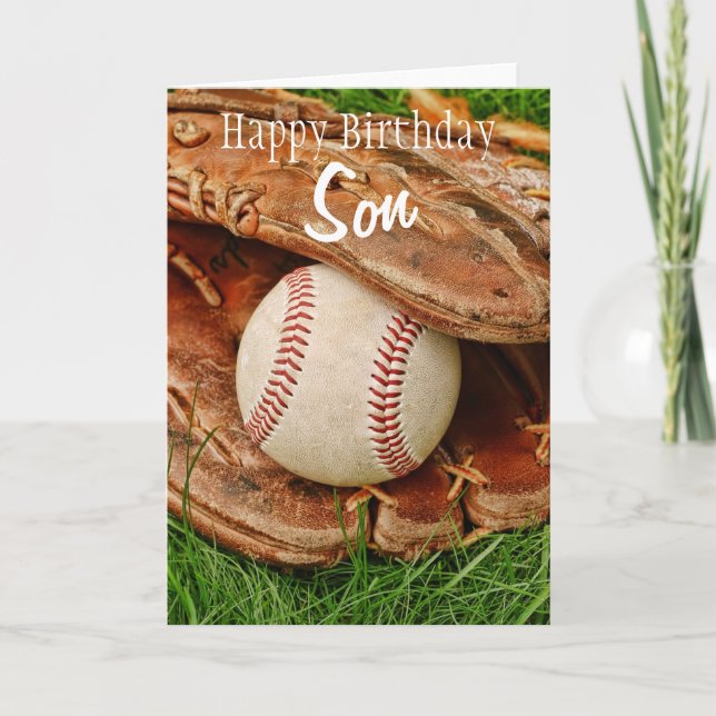 Happy Birthday Son Baseball with Mitt Card (Front)