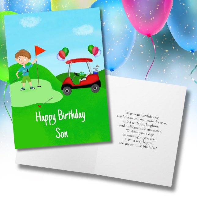 Happy Birthday Son Boy Golfer On Golf Course Card (Creator Uploaded)