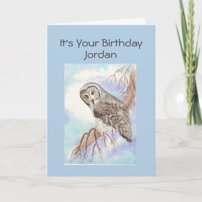 Happy Birthday Son, Great Grey Owl, Bird Card (Front)