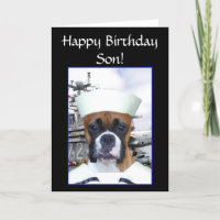 Happy birthday Son Navy Sailor Boxer Dog card