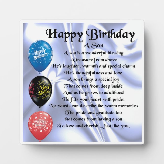 Happy  Birthday Son Poem Plaque (Front)