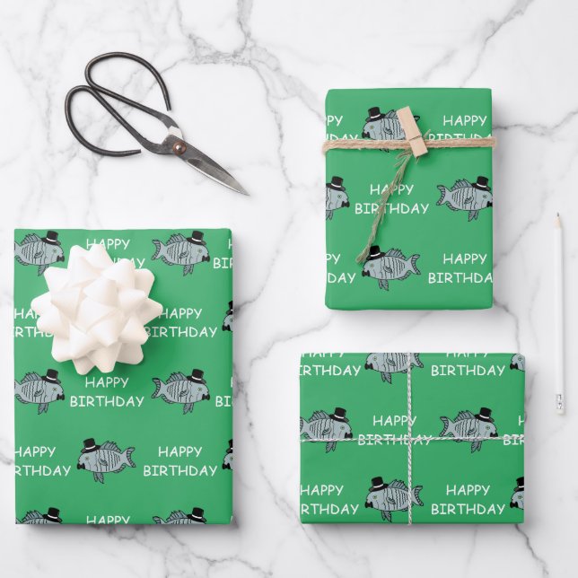Happy Birthday Sophisticated Fish Wrapping Paper Sheet (Front)