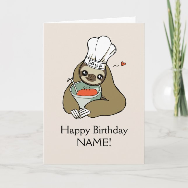 Happy Birthday Soup Sloth Card Customised Template (Front)
