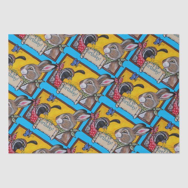 Happy Birthday Southwest Rabbit Quail Colourful Ki Tissue Paper (Front)
