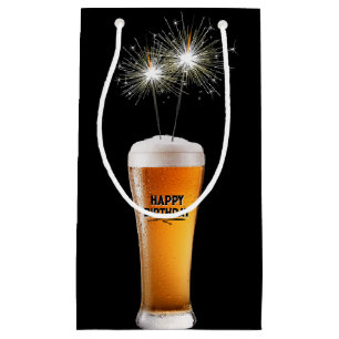 Happy Birthday Sparkler In Beer Glass Small Gift Bag