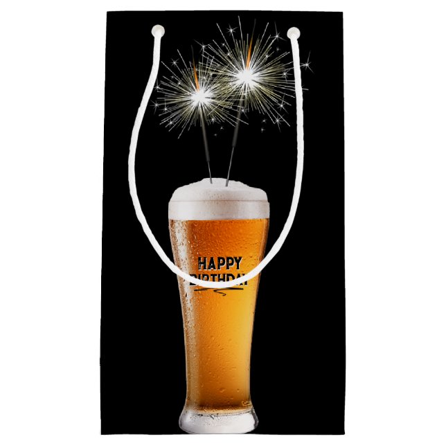 Happy Birthday Sparkler In Beer Glass  Small Gift Bag (Front)