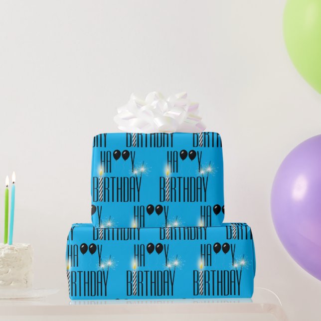 Happy Birthday Sparklers and Black Balloons  Wrapping Paper (Party Gifts)