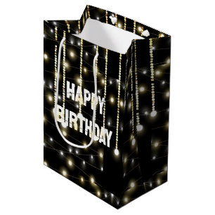 Happy Birthday Sparkling Lights On Black Medium Gift Bag