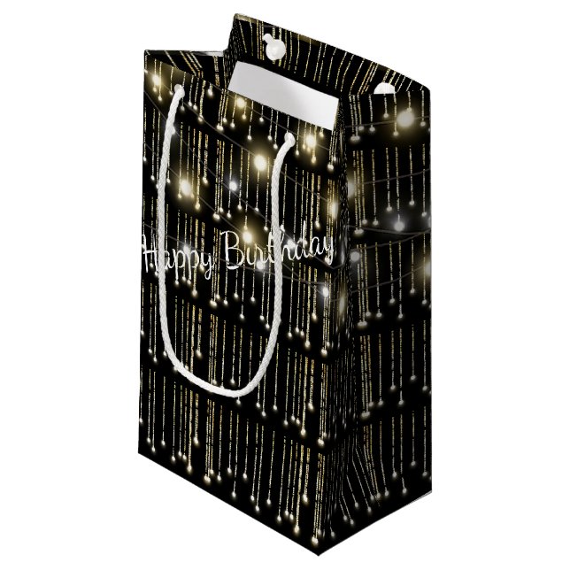 Happy Birthday sparkling lights on black Small Gift Bag (Front Angled)