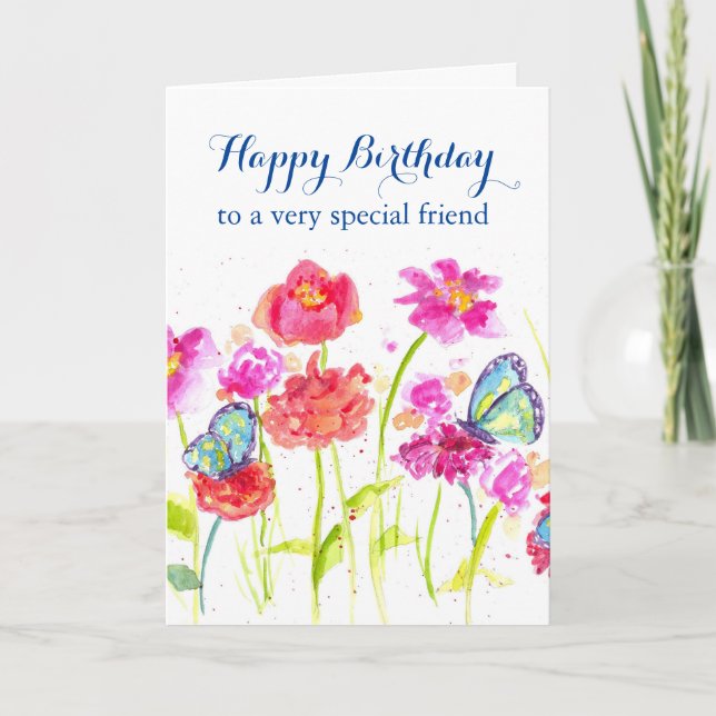 Happy Birthday Special Friend Blue Butterflies Card (Front)