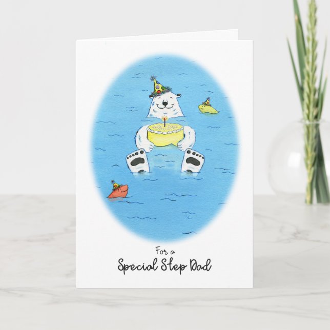 Happy Birthday Special Step Dad, Polar Bear, Cake Card (Front)