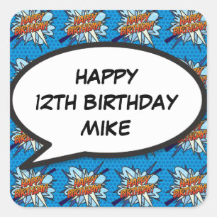 HAPPY BIRTHDAY Speech Bubble Fun Comic Book Square Sticker