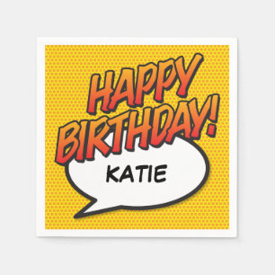 HAPPY BIRTHDAY Speech Bubble Fun Retro Comic Book Napkin