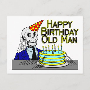 Happy Birthday Spider Web Old Man Postcard