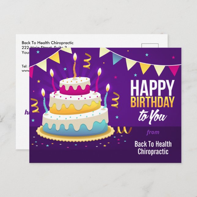 Happy Birthday Spine Candles Purple Postcard (Front/Back)