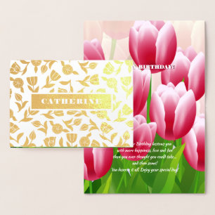 Happy Birthday. Sping Tulip Luxury Real Foil Cards