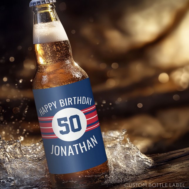 Happy Birthday Sports Jersey Stripes Name and Age Beer Bottle Label (Custom Birthday Label)