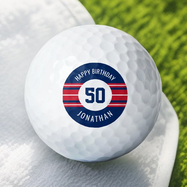Happy Birthday Sports Jersey Stripes Name and Age Golf Balls (Add Your Name to this Personalized Golf Ball)